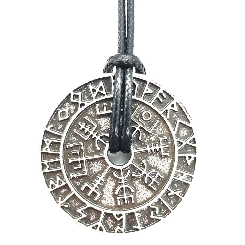 

Nostalgia Viking Compass Nordic Runes Jewelry Amulet Talisman Pewter Pendant Necklace With Trinity Valknut Odin Horn Thor Hammer