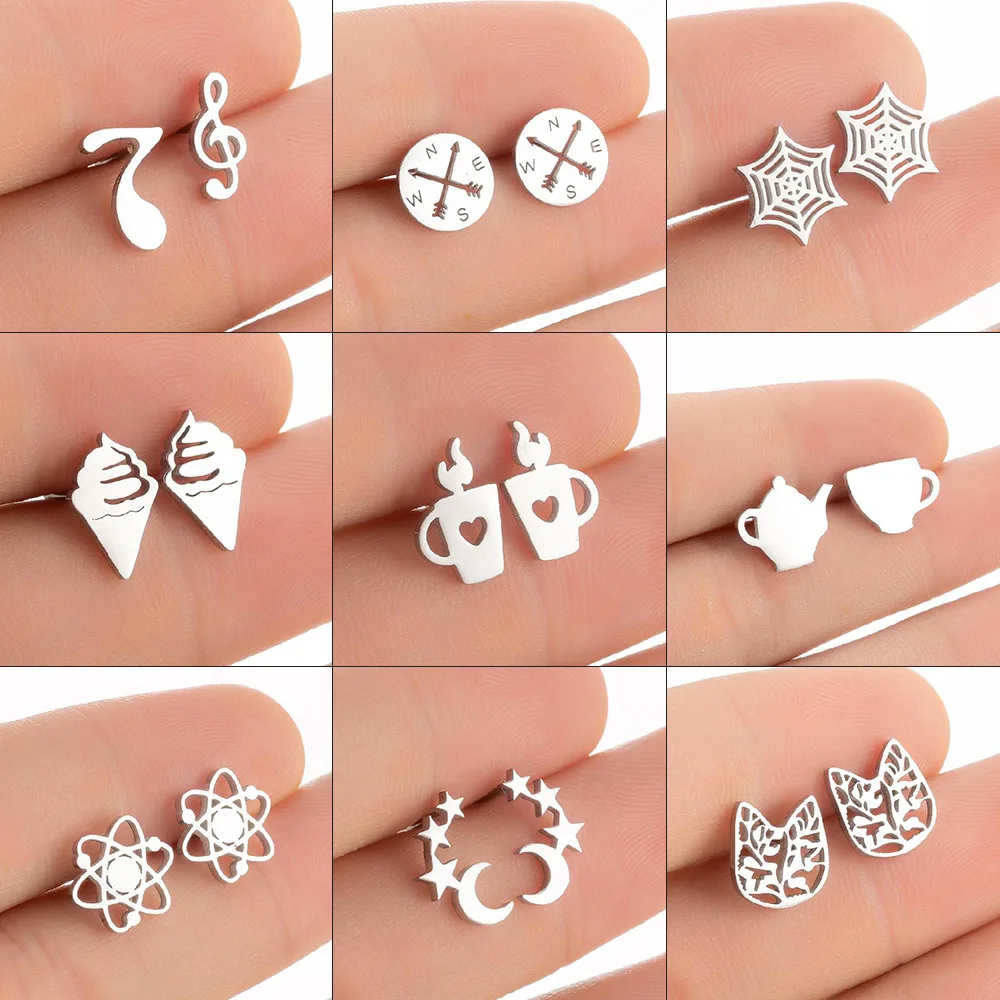 

WANGAO new fashion temperament love earrings electroplating star note simple geometric stainless steel earrings jewelry women