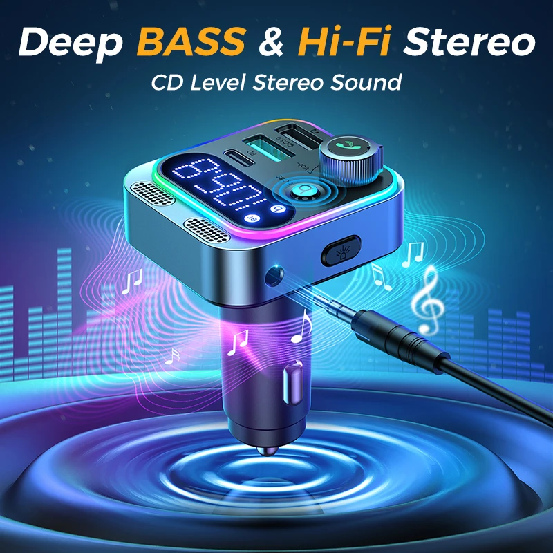 Автомобильный Bluetooth-адаптер Joyroom 48 Вт два микрофона Hi-Fi-звук Bluetooth 5 3 FM-передатчик