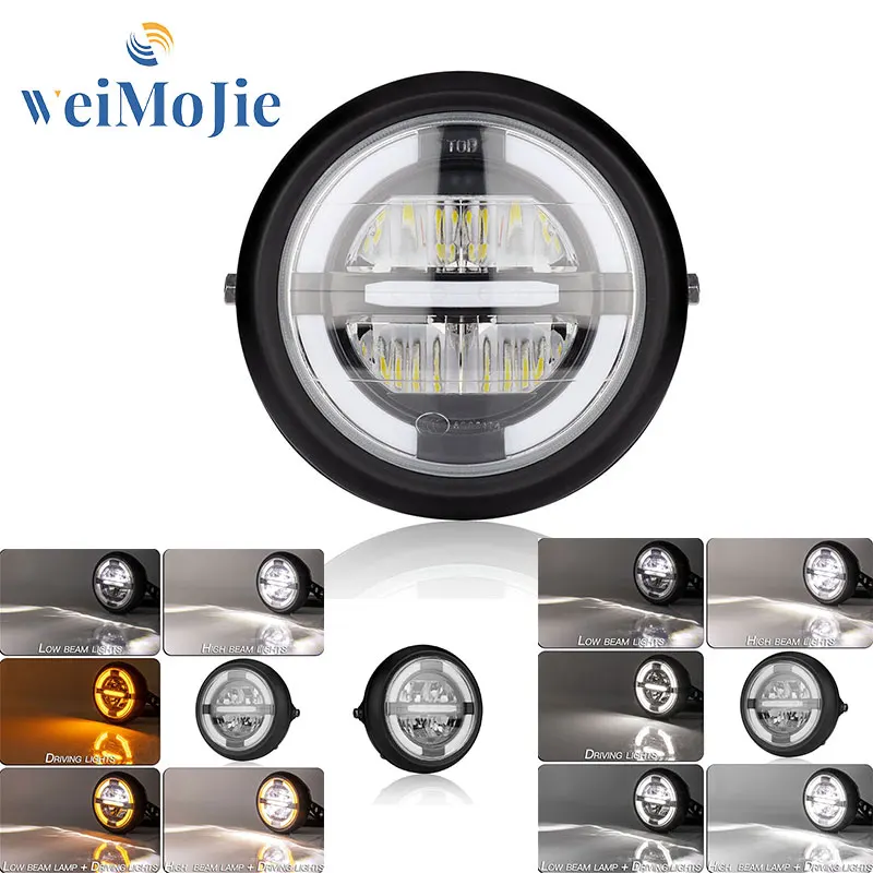 

7" Inch Motorcycle LED Headlight Hi/Lo Beam Assemblies Lamp Projector For Harley Bobber Kawasaki Yamaha Cafe Racer Honda