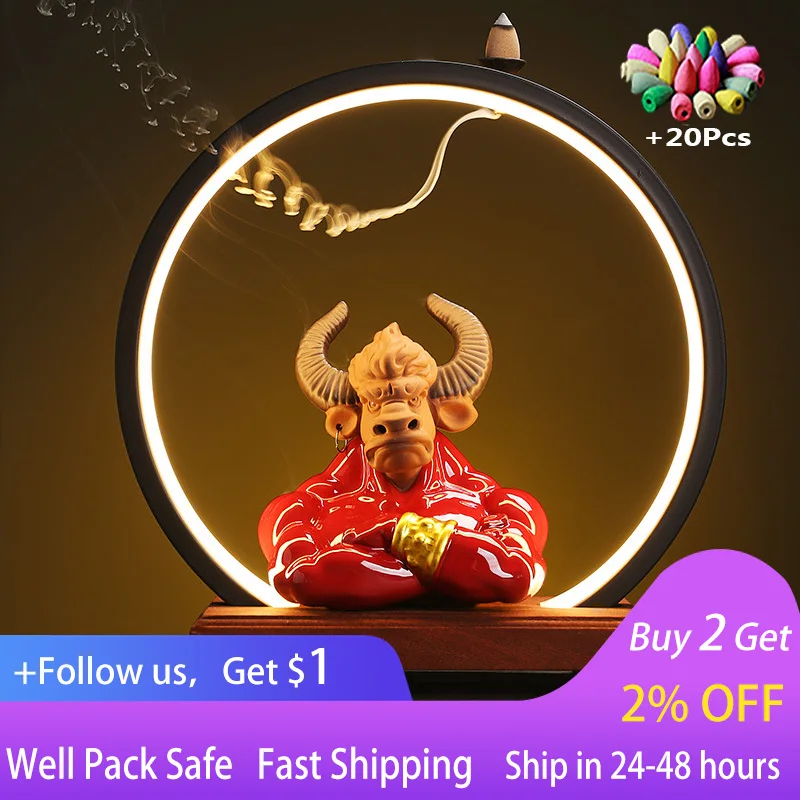 

Ceramic lamp circle, light decoration, backflow incense burner, rabbit, ox demon king incense burner, Zen decoration handicraft