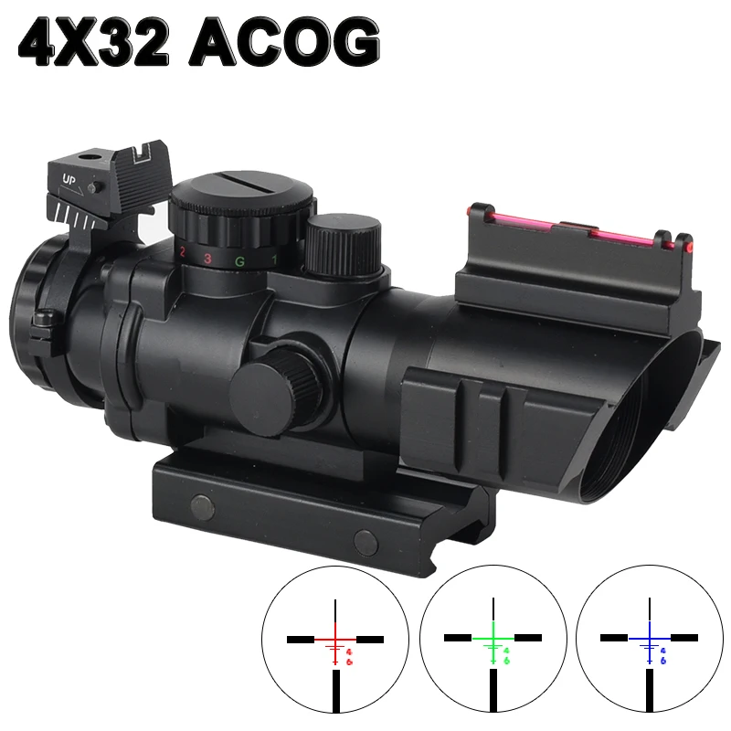 

Tactics ACOG 4X32 Tactical Red Dot Sight Optical Rifle Scopes ACOG Red Dot Scope Hunting Scopes green Crosshair With 20mm mount