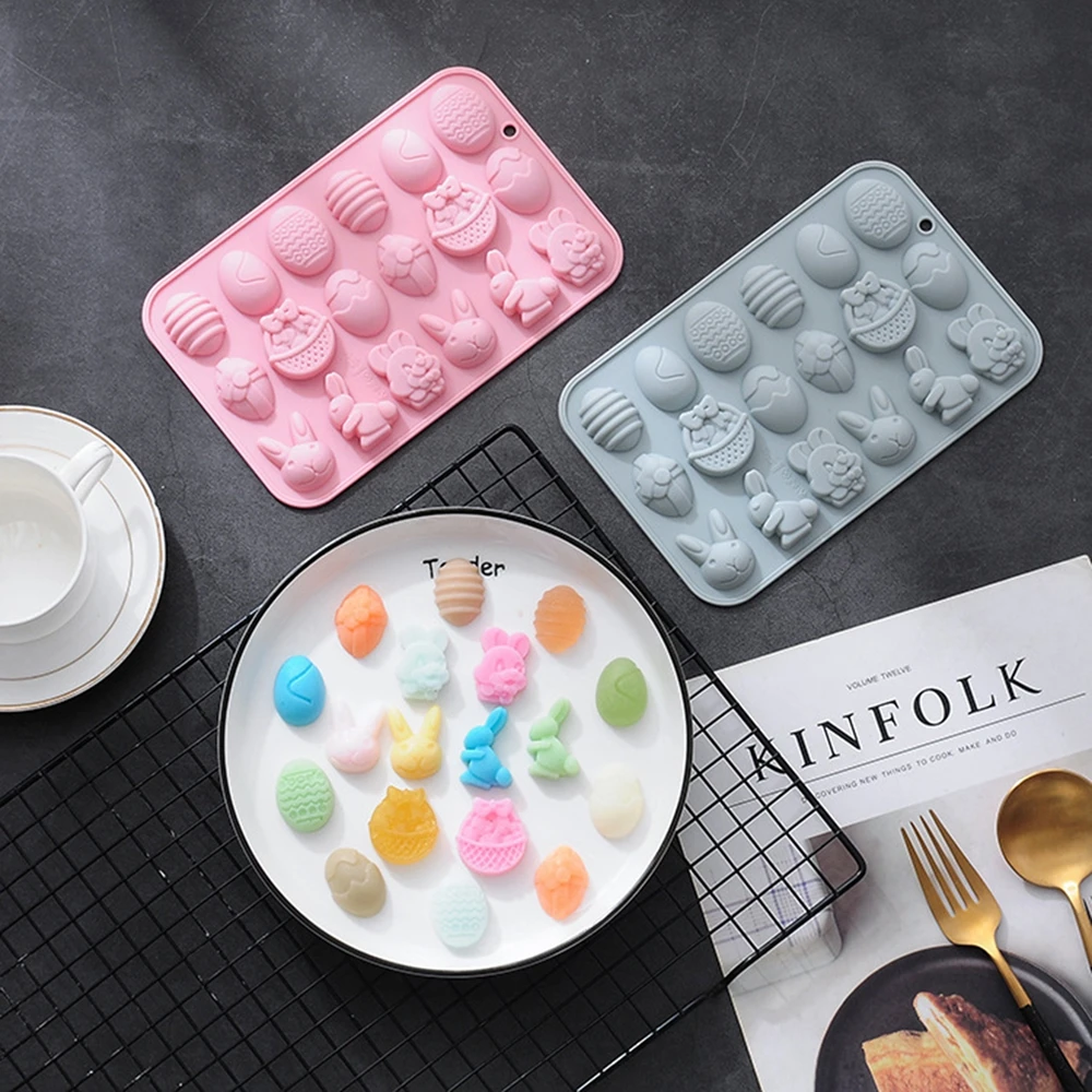 

Happy Easter Mold Bunny Eggs Rabbit Silicone Mould Ice Tray Jelly Pudding Molds Chocolate Cake Baking Pastry Tools