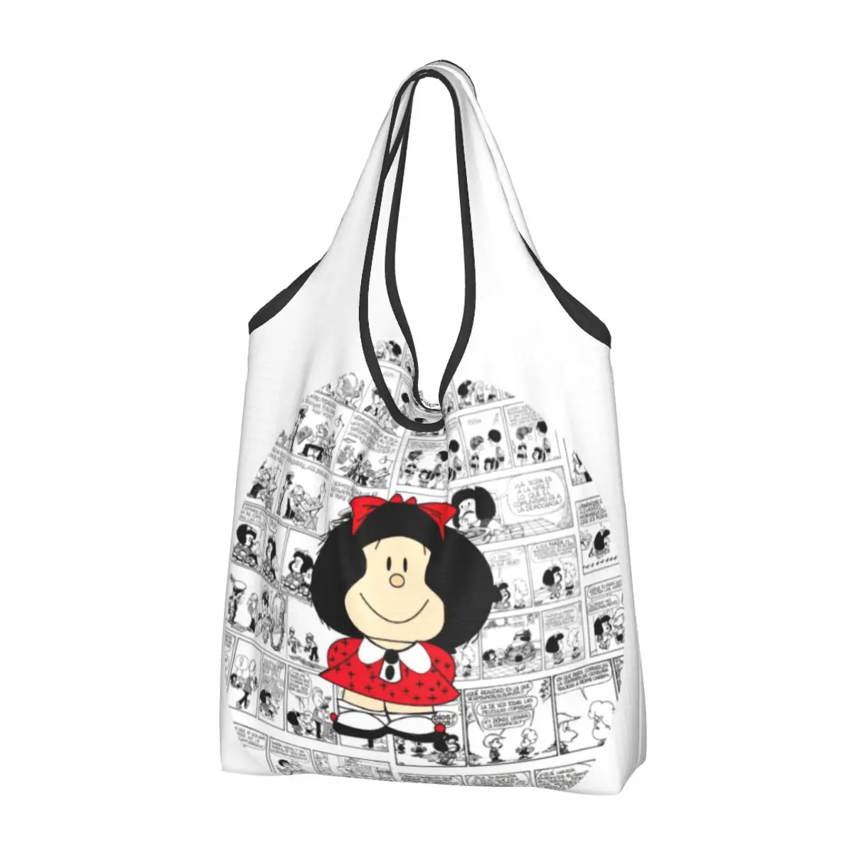 

Mafalda Cartoon Quino Comics Grocery Tote Shopping Bag Women Funny Shopper Shoulder Bag Large Capacity Handbag