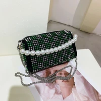 2022 female bag western style diamond bag ins pearl handbag chain bag female