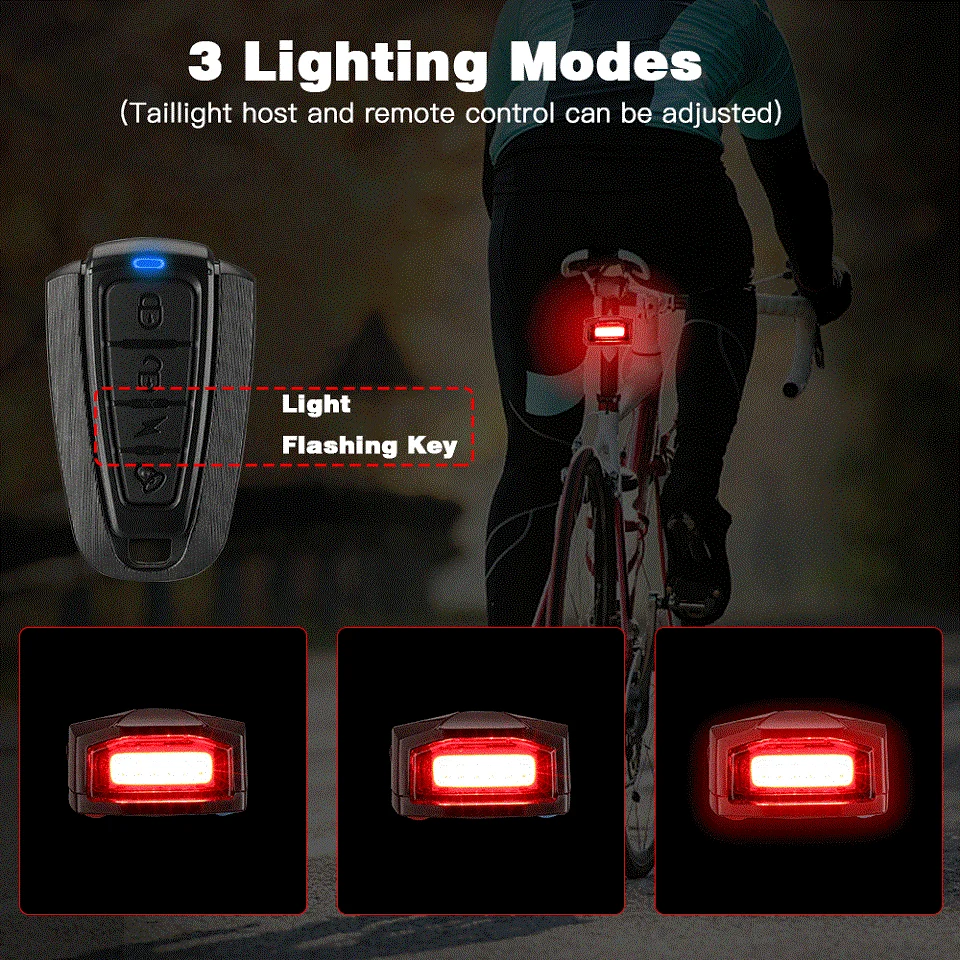 WSDCAM Waterproof Wireless Bike Alarm Bicycle Rear Light Anti-theft Alarm USB Charge Remote Control LED Taillight Bike Finder enlarge