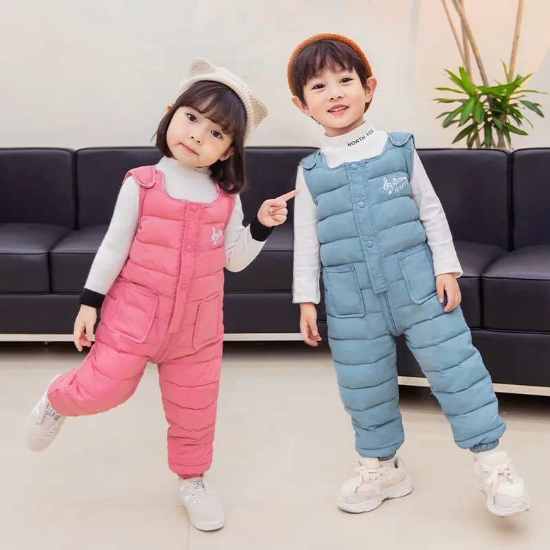 2022 Winter Children's Overalls Thick Autumn Baby Girls Jumpsuits Cotton Boys Trap Pants Windproof Toddler Kids Trousers Clothes