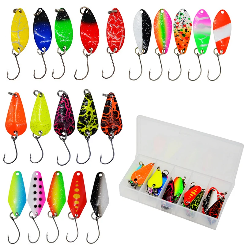 

20Pcs Spoon Lure Set Fishing Metal Bait For Lake Sea Carp Bass Wobbler Mini Spinner Trout Jig Hard Box Kit Accessories