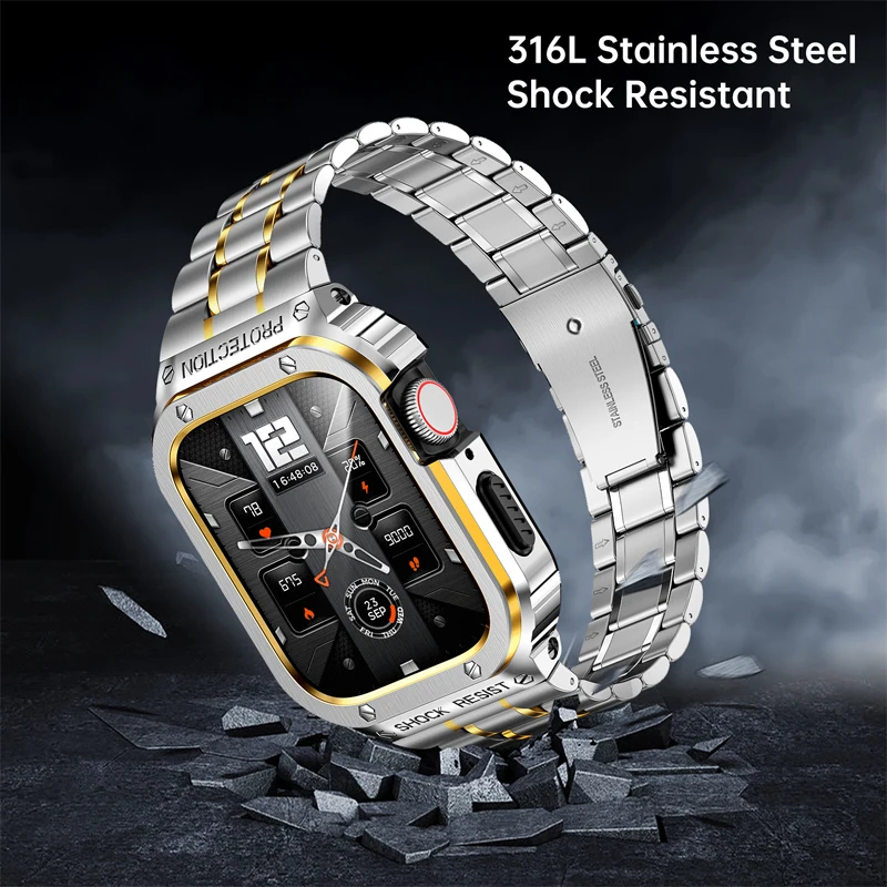 Luxury Metal Strap+Case For Apple Watch Ultra 49mm 316L Stainless Steel iWatch 4 5 SE 6 7 8 Series 45/44mm Band Protective Case