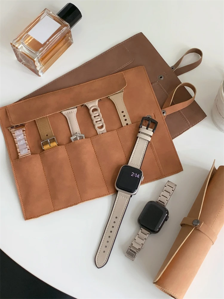 

Korea Matte Leather Watch Portable Travel Organizer Case For Apple Watch Strap Band Storage Bag Watchband Case Pouch Straps Bag