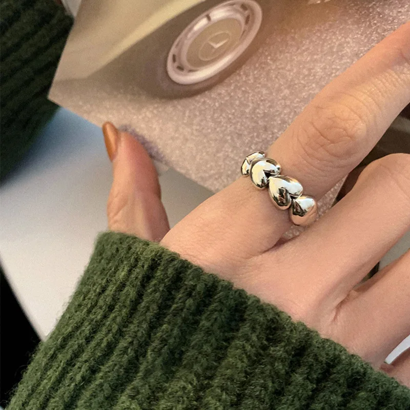 

FMILY Minimalist 925 Sterling Silver Love Ring Opening Adjustable Temperament Personality Hip Hop Jewelry for Girlfriend Gifts
