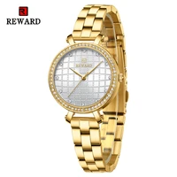 reward simple quartz watch for women top brand seiko movement luxury grid dial with rhinestones clock stainless steel wristwatch