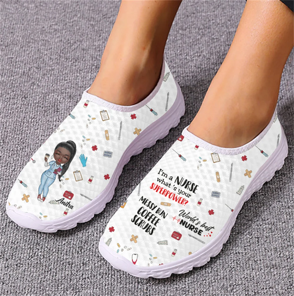 

Женские сетчатые туфли INSTANTARTS, дышащие туфли на плоской подошве, с принтом медсестры в африканском стиле, теннисные Лоферы без шнуровки для девочек-подростков