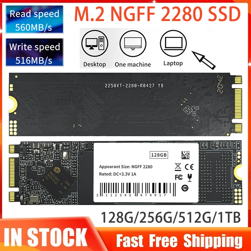 

Твердотельный накопитель M.2 NGFF 2280 SSD 128G 256G 512G 1 ТБ, 550/500 МБ/с, скорость чтения и записи, внутренний жесткий диск для ноутбука и настольного компьютера