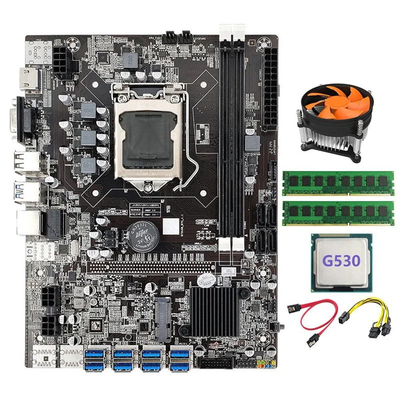 

B75 BTC Mining Motherboard+G530 CPU+SATA Cable+2XDDR3 4GB 1600Mhz RAM LGA1155 8XPCIE To USB B75 USB BTC Motherboard