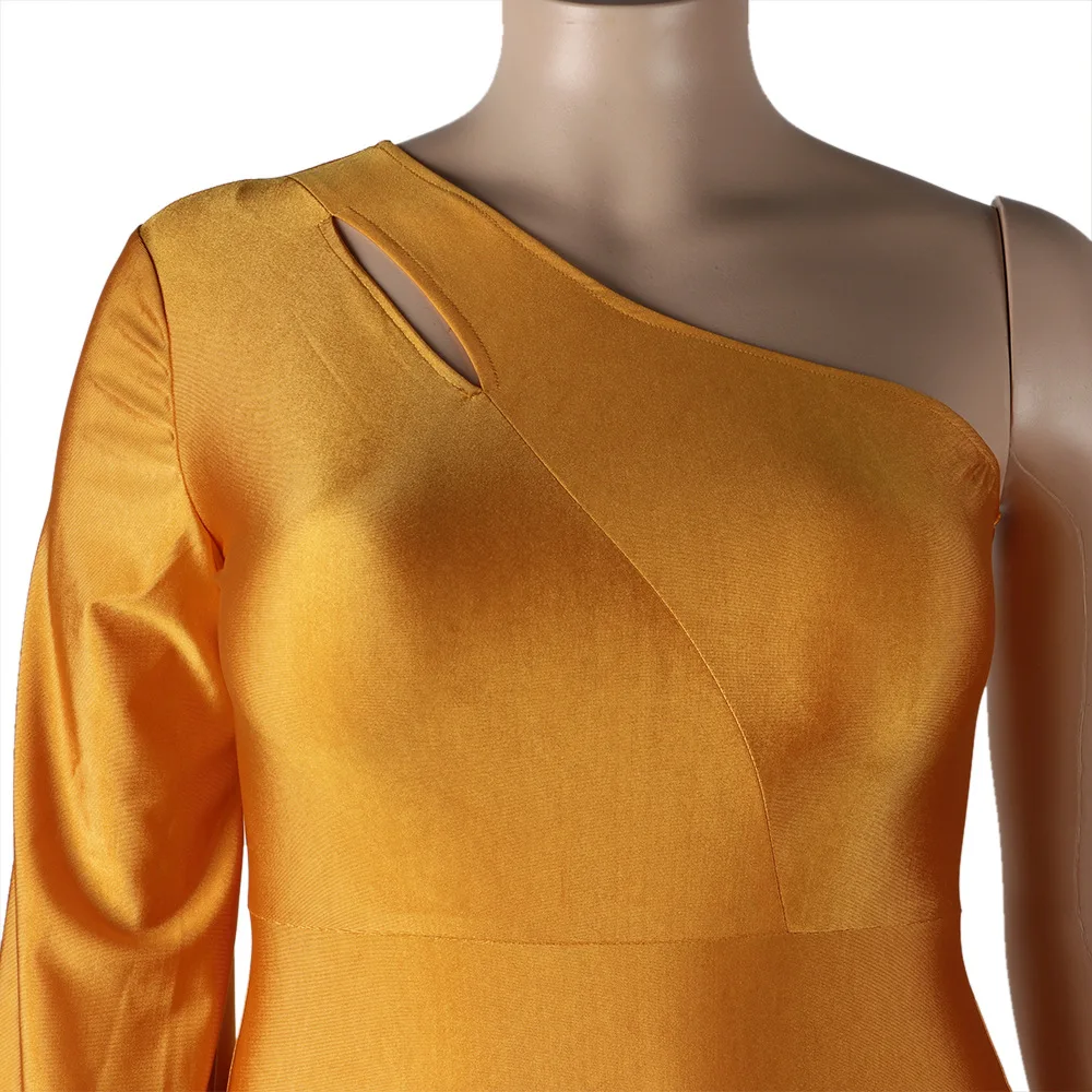 Plus Size Elegant Bodycon One Shoulder Party Dress For Women Long Sleeve Irregular Office Lady Vestidos Banquet Designer Robes