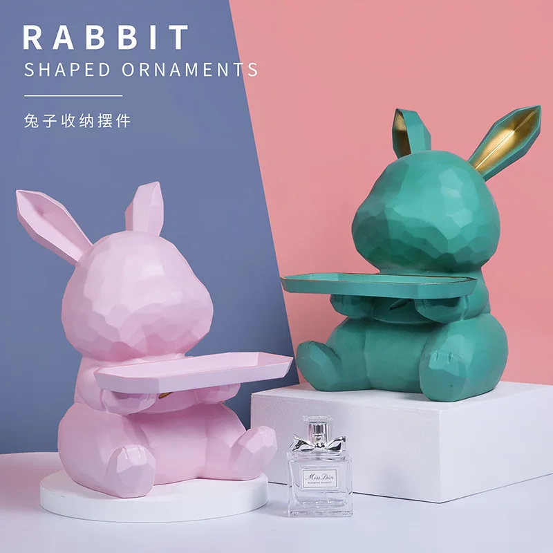 

Поднос для хранения в виде милых кроликов, декор для гостиной в скандинавском стиле, миниатюры, аксессуары для украшения дома и офиса, для сп...