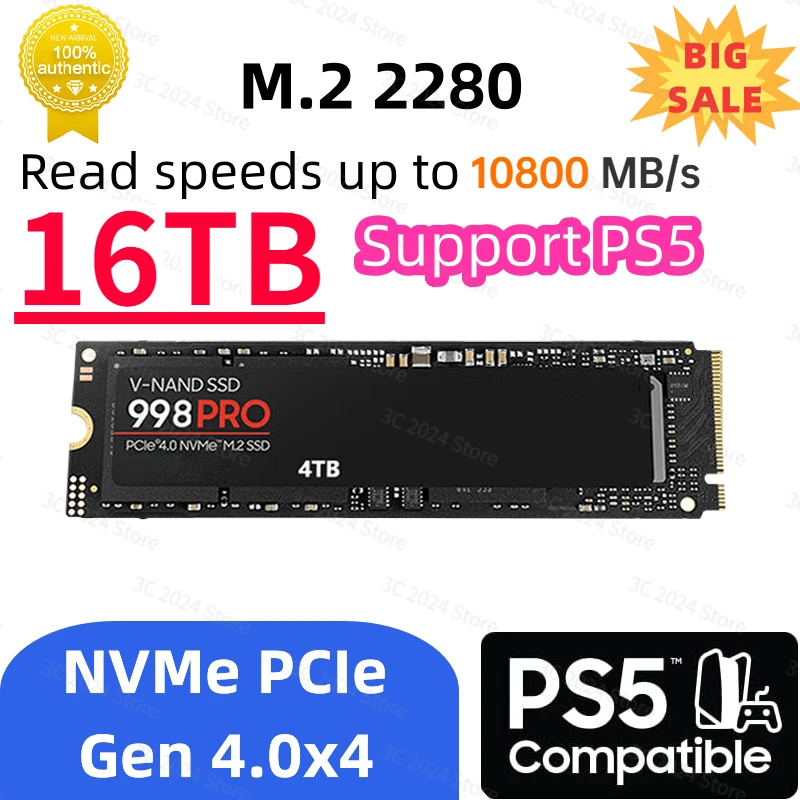 

998PRO 10800MB/s M.2 SSD 1TB 2TB 4TB PCIe 5.0x4 M2 NVMe 2.0 Disk 2GB Dram Cache Internal Solid State Drive for PS5 Desktop PC