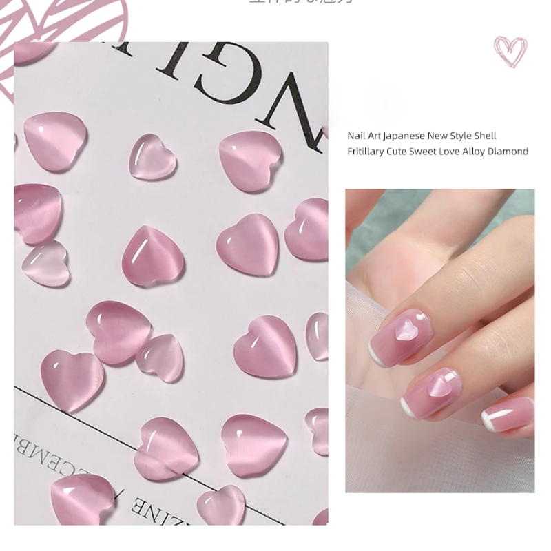 

50Pcs/Pack Cat Eye Heart Nail Art Decoration,Resin Pink/White Love Heart Shaped Nail Charms, DIY Manicure Nail Accessories 6mm&