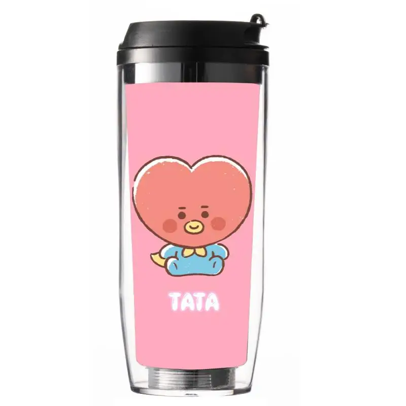 Аниме мультфильм Bt21 Cooky Chimmy Tata двухслойная соломенная чашка Y2K модная милая