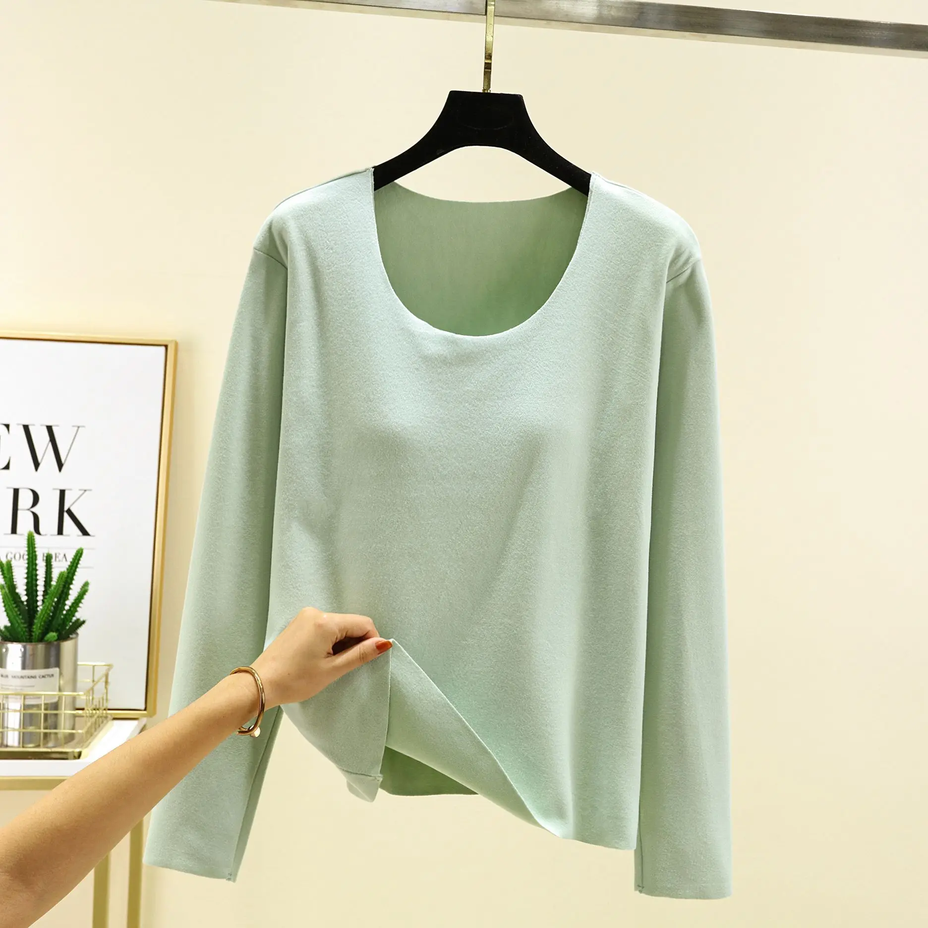 De Rong нагрудная подушка с круглым вырезом длинным рукавом теплая нижняя рубашка