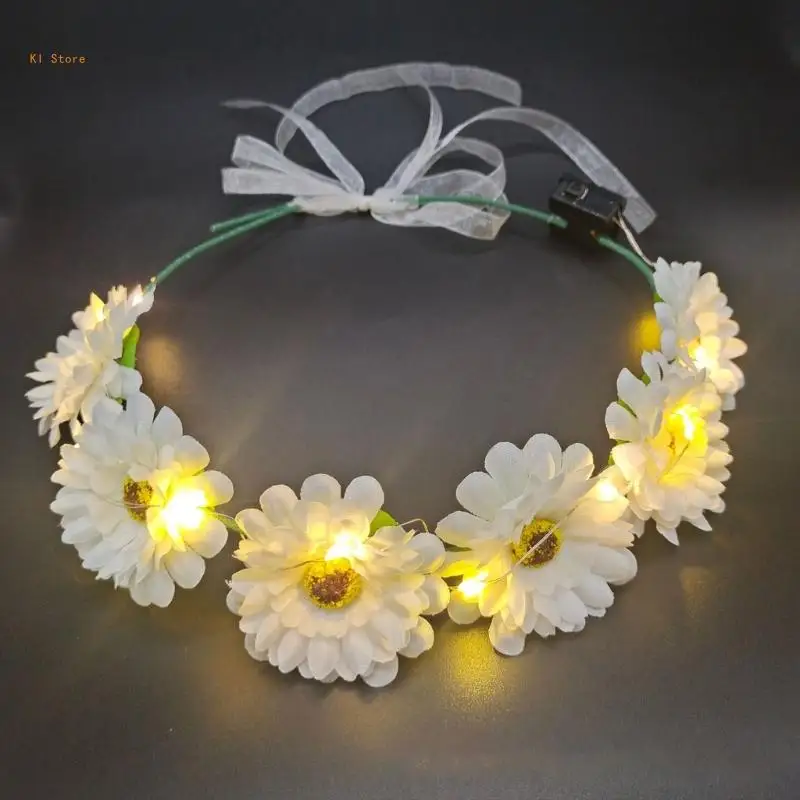 

Hair Hoop Flower Night Stall LED Headbands Wreath Fairy Theme with LED Summer for Kid Pedlar Teens Headwear
