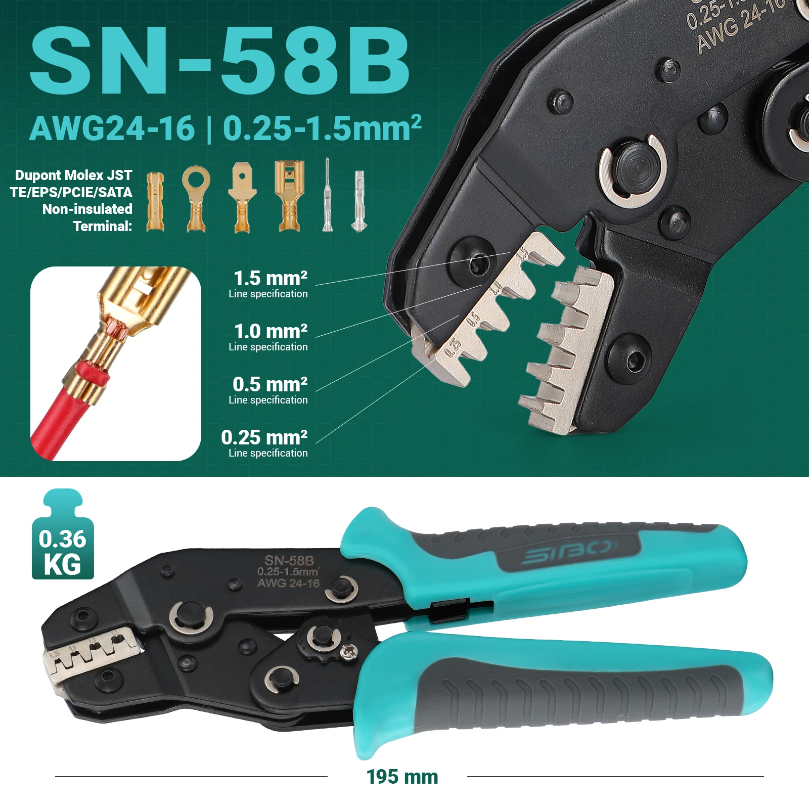 

Обжимной инструмент SIBO SN-58B для разъемов Dupont JST MOLEX