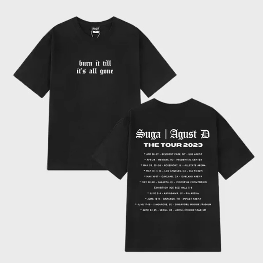 

Kpop AGUST D D-DAY TOUR MERCH Vocal Concert Same T-shirt O-neck Burn It Till It Is All Gone Cotton T-shirt Y2K Oversize Top Tee