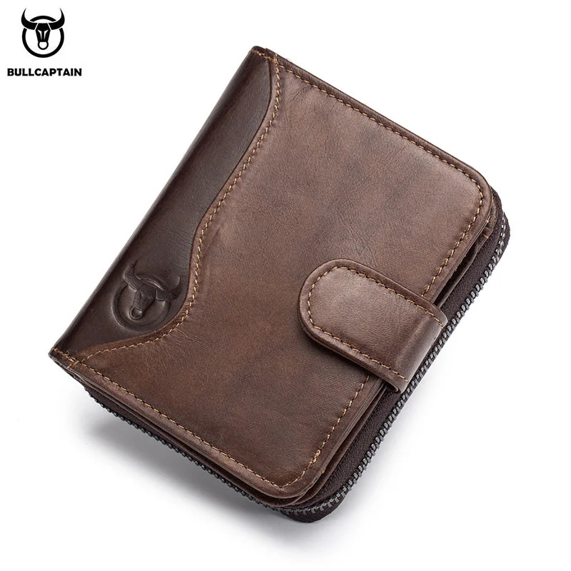 

Bullcaptain Genuine Leather Men Wallet Fashion Coin Purse Card Holder Rfid Male Portomonee Clutch Zipper Clamp Money Bags JYB003