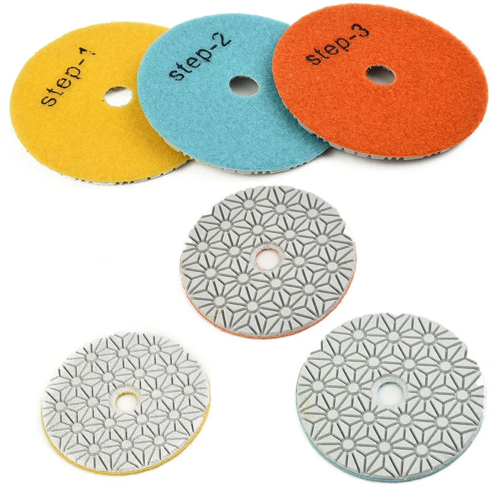 3PCS 4Inch Dry/wet Diamond 3 Step Polishing Pads For Granite Stone Concrete Marble Grinding Abrasive Power Tools Dropshippin G
