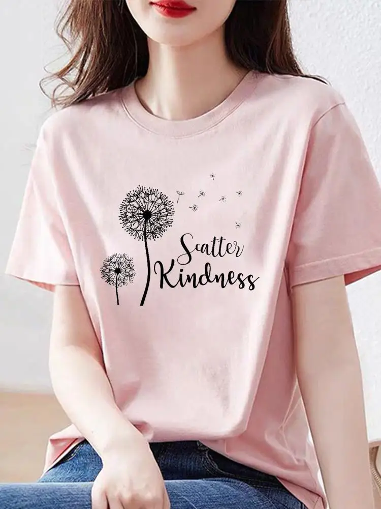 

Tee Top Print T Shirt Short Sleeve Fashion Summer Dandelion Letter Sweet Clothes O-neck Women Clothing Graphic T-shirt