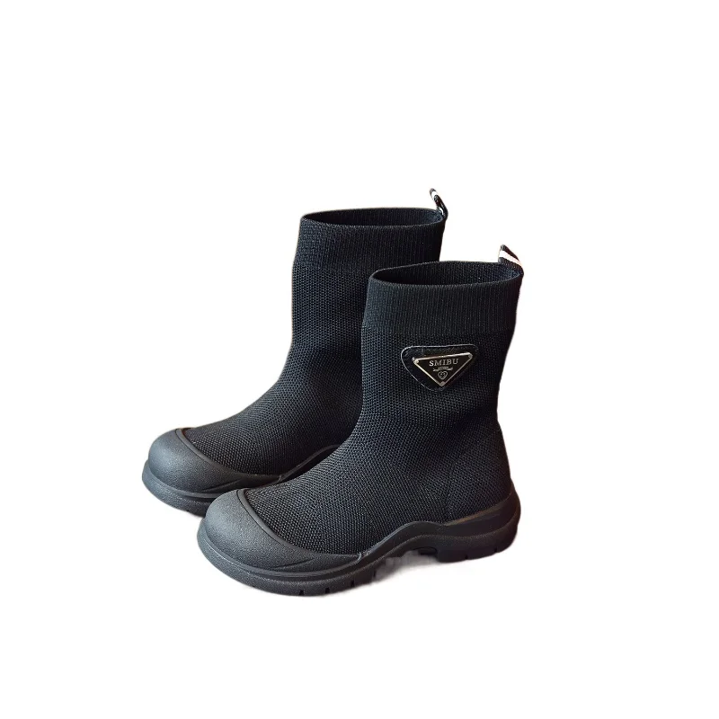 

Детские ботильоны, эластичные вязаные модные зимние ботинки на платформе для детей, новая обувь для слайпа