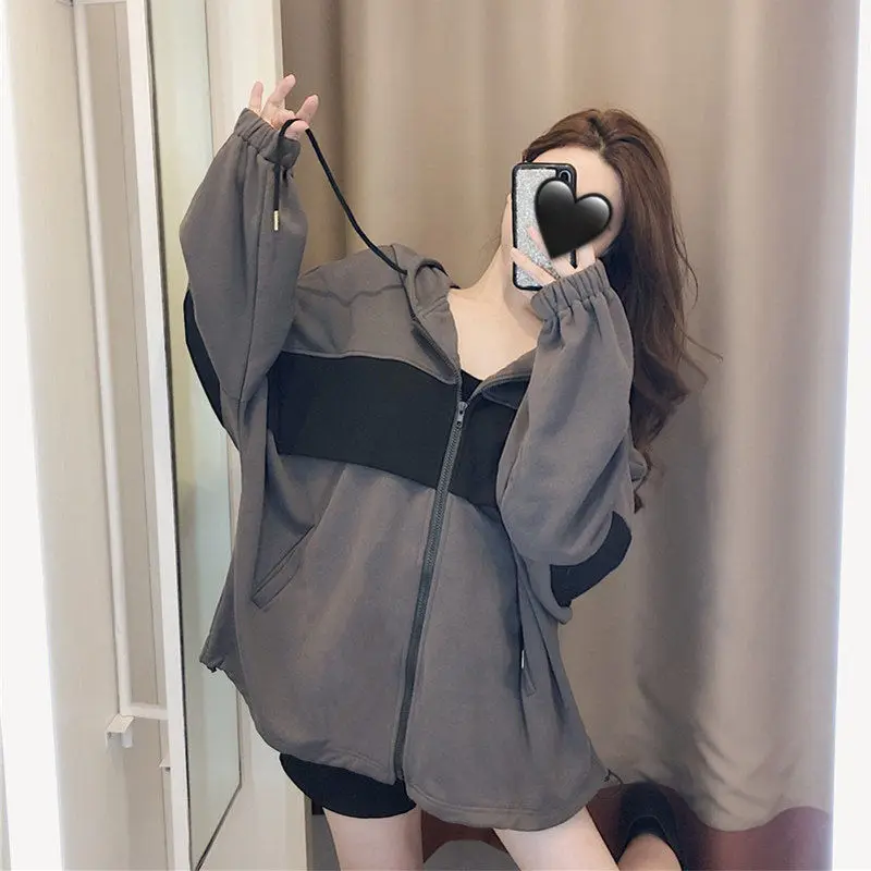 

QWEEK Hooded Sweatshirts Gothic Harajuku Zip Up Hoodie BF Style Oversized Hoodie Korean Fashion Streetwear Cool Unisex Outerwear