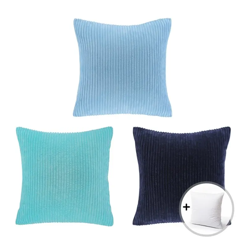 

Designer's Choice Decorative Throw Pillow Bundle Set, Gradient Corduroy Striped Velvet Series Covers with inserts, 18" x 18", 3