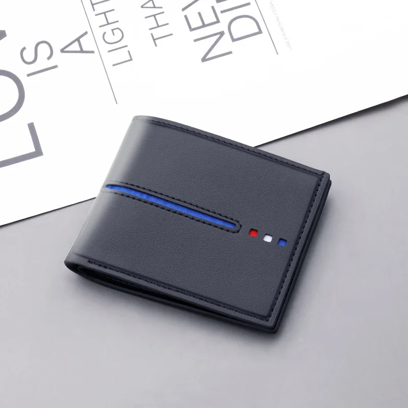 2022 New Men Thin Wallet 4 Card Slot Short Wallet Fashionable Color Contrast Bar Design Folding Wallet Cheap Hot Sale Man Purse