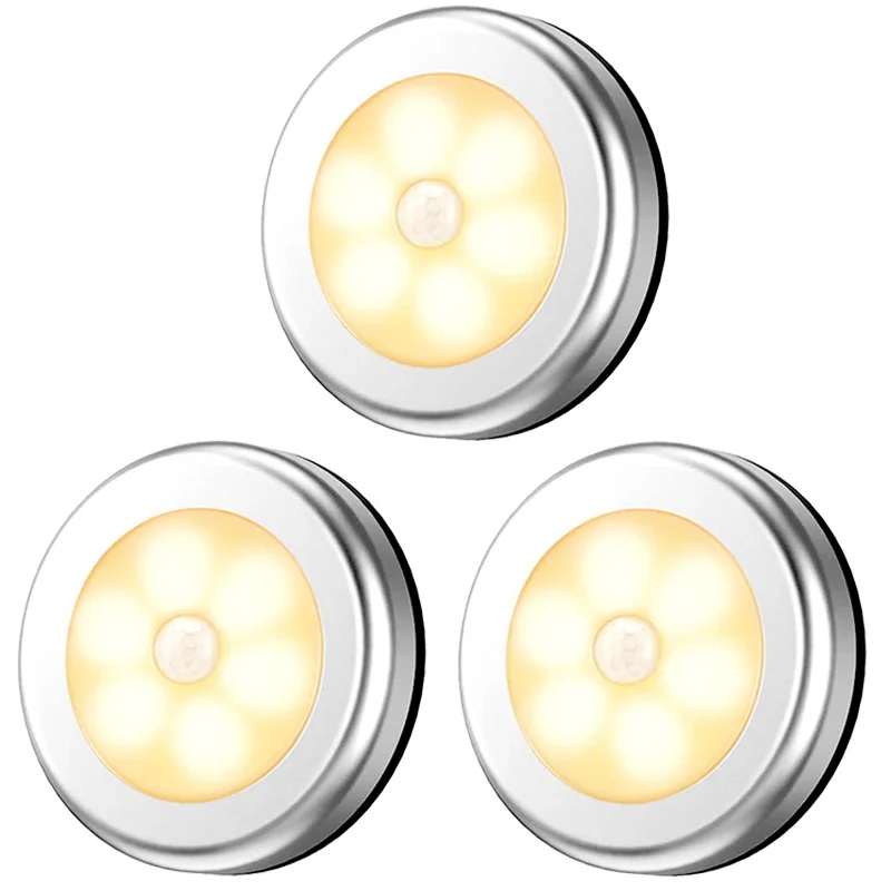 

Светодиодный ночник с круглым датчиком движения, ночник на батарейках для шкафа, прикроватный светильник с датчиком, для детской, спальни, д...