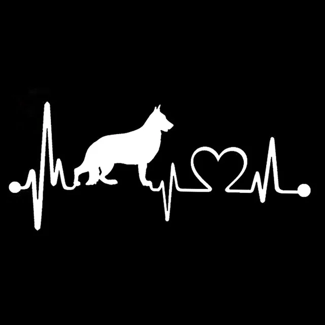 

16.3CM*7CM German Shepherd Heartbeat Dog Vinyl Black/Silver Car Sticker for Mitsubishi Stickers