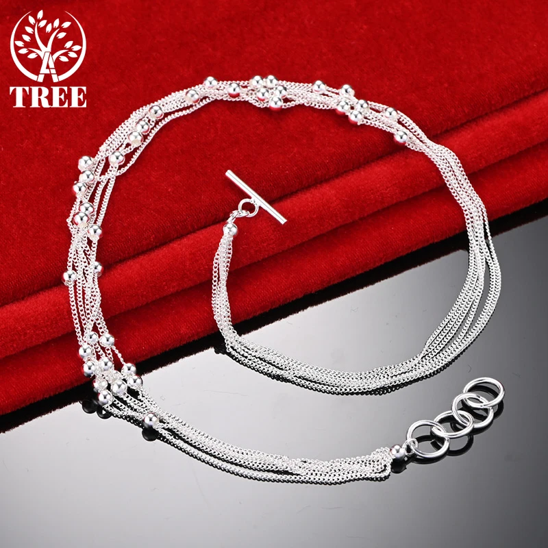 

ALITREE 925 Sterling Silver Exquisite 45cm Multi Bead Chain Necklaces For Women Wedding Jewelry Party Christmas Birthday Gift