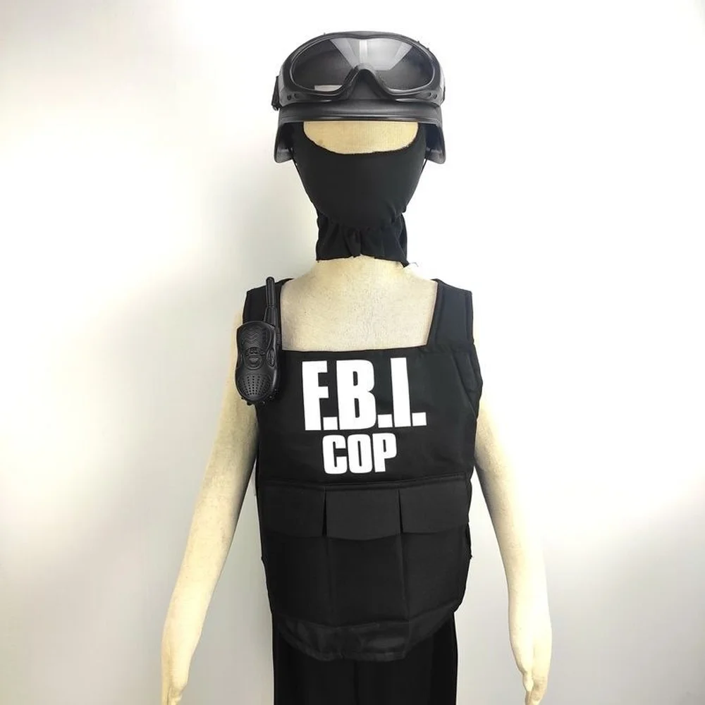 Костюм ФБР агента полиции: бронежилет и шлем, фантазийный наряд с броневым обмундированием для детей 3-10 лет.