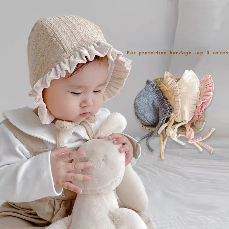 

Infant Baby Hat Vintage Princess Ruffle Beanie for Newborn Baby Boy Girl Spring Autumn Windproof Hat for 5-24 Month Baby Outdoor