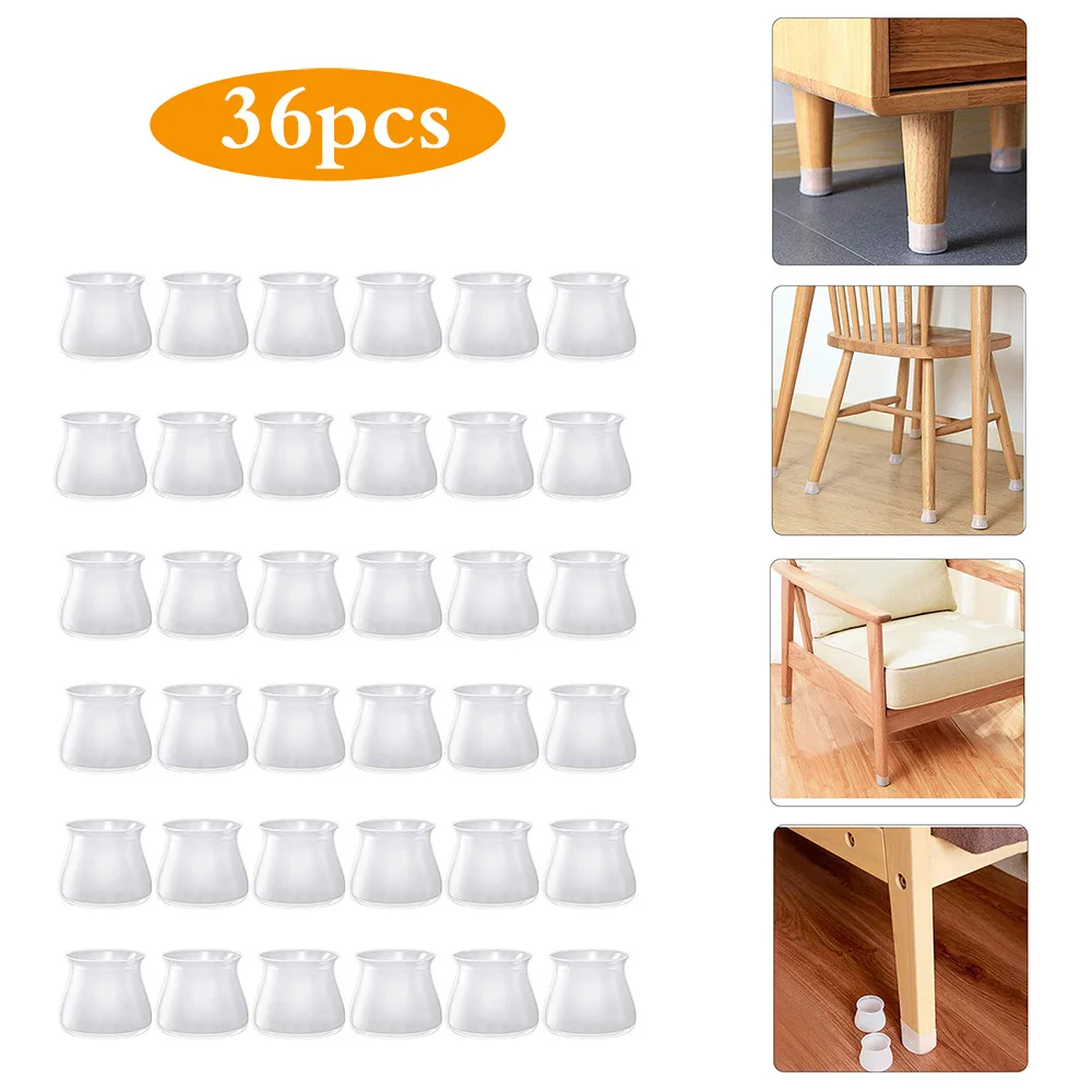 

36pcs Round Silicone Table Chair Feet Cover Floor Protector Furniture Feet Anti-Scratch Protective Pad Anti-Slip Chair Leg Caps