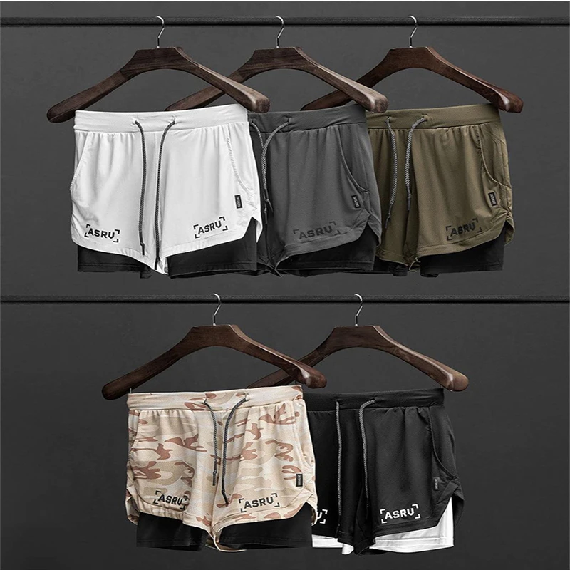 

2022 Camo Running Shorts for Men 2 In 1 Double-deck Quick Dry Sport Shorts GYM Fitness Workout Jogging Shorts Men's Casual Pants