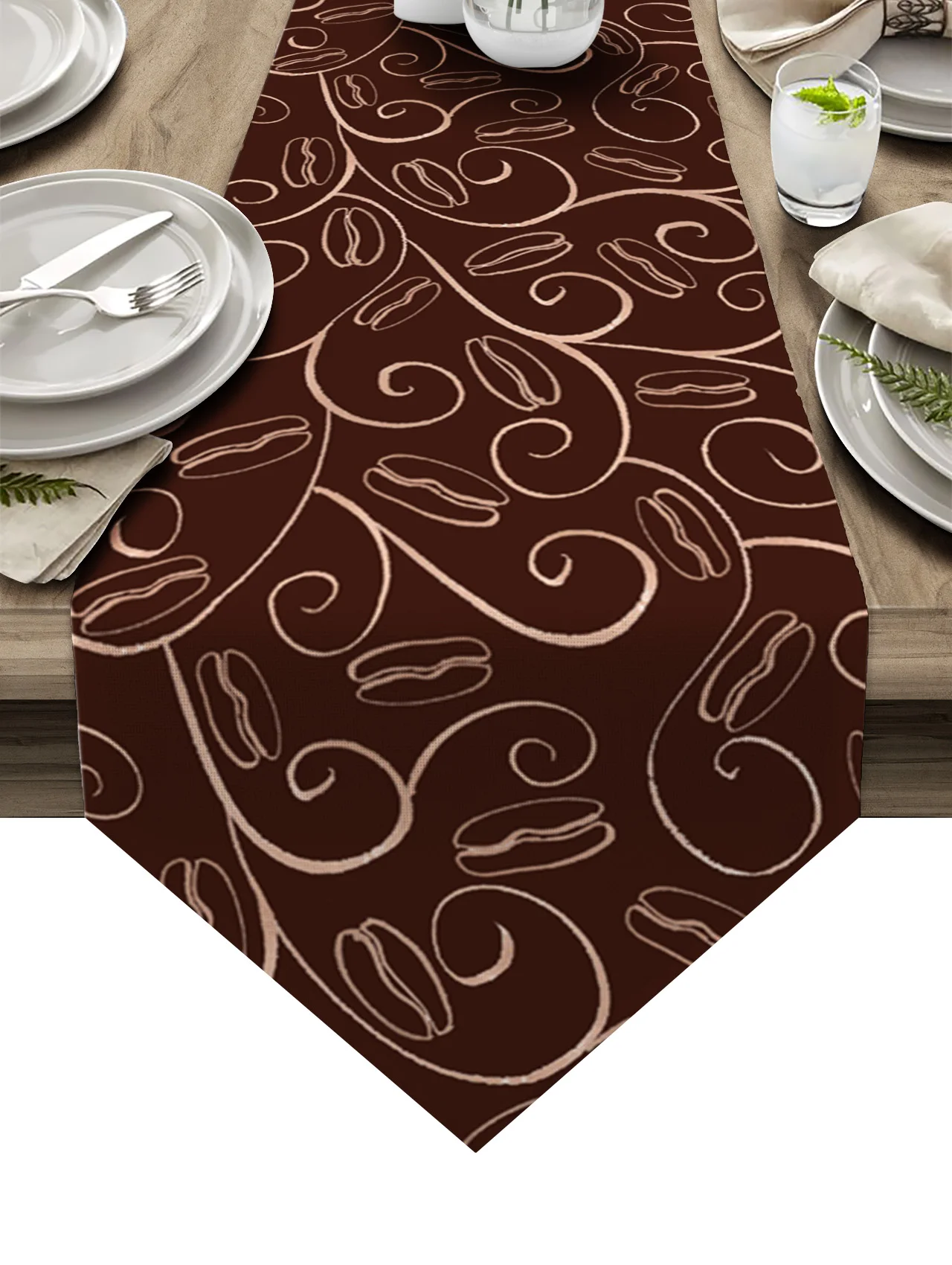 

Retro Coffee Pattern Lines Coffee Table Decor Tablecloth Wedding Decoration Dinning Table Decoration Table Runner