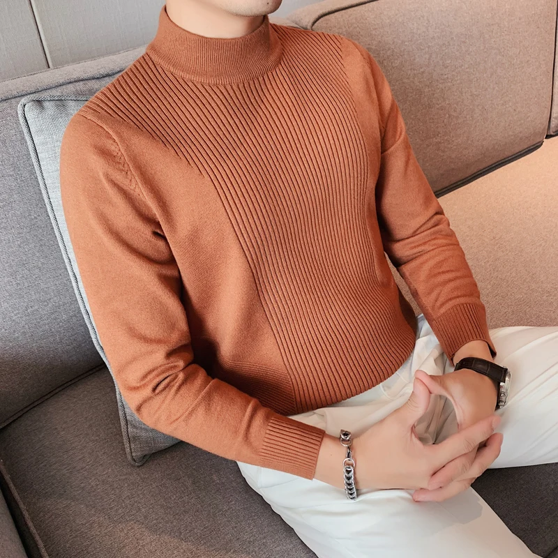 

2021 Autumn Winter Men's Sweaters Half Turtleneck Long Sleeve Knitted Pullovers Casual Business Slim Knitwear Tops Men Clothing