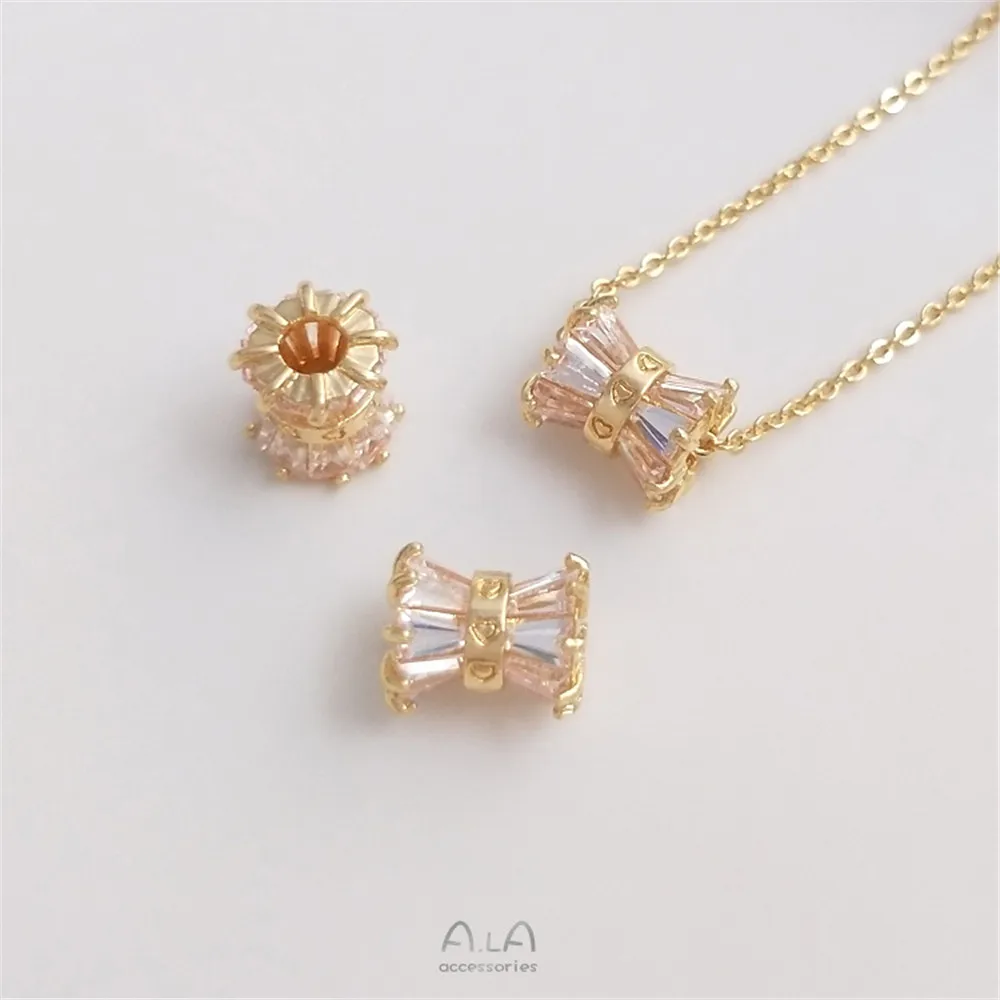 

14K gold color retention T square zircon small waist bead accessories diy clavicle chain pendant bracelet road pass beads