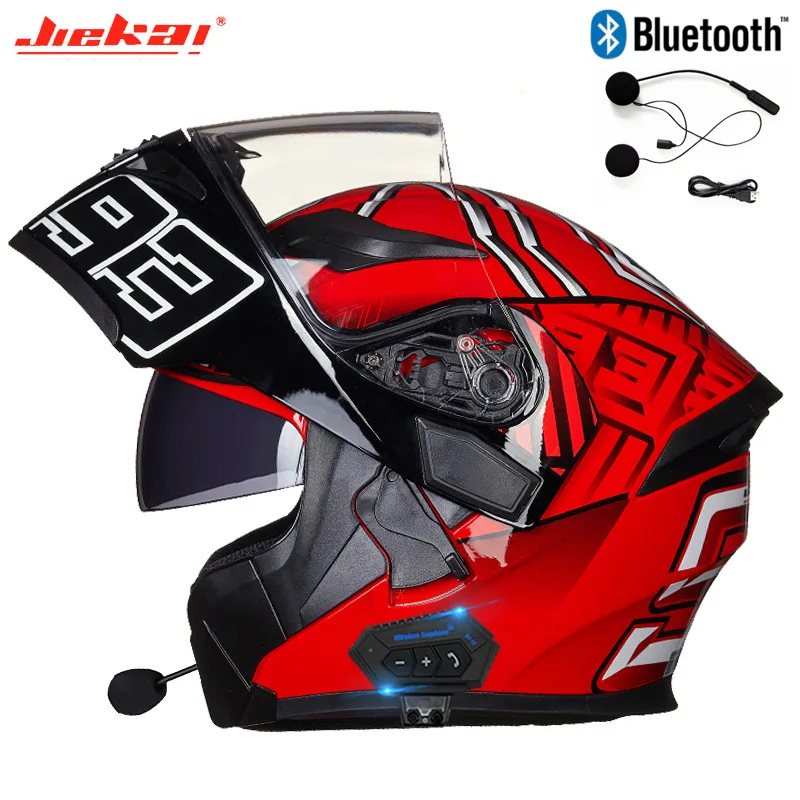 JIEKAI Classic Full Face Dual Lens Bluetooth Motorcycle Helmet Retro Vintage Motocross Racing Modular Flip Up Casco Moto DOT enlarge
