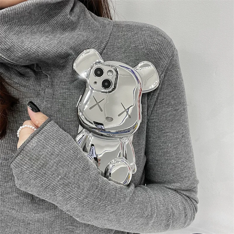 

Fashion Electroplated Bear Shape Case Cover for IPhone 11 12 13 Pro X XR Shockproof Phone Case IPhone 13 Case