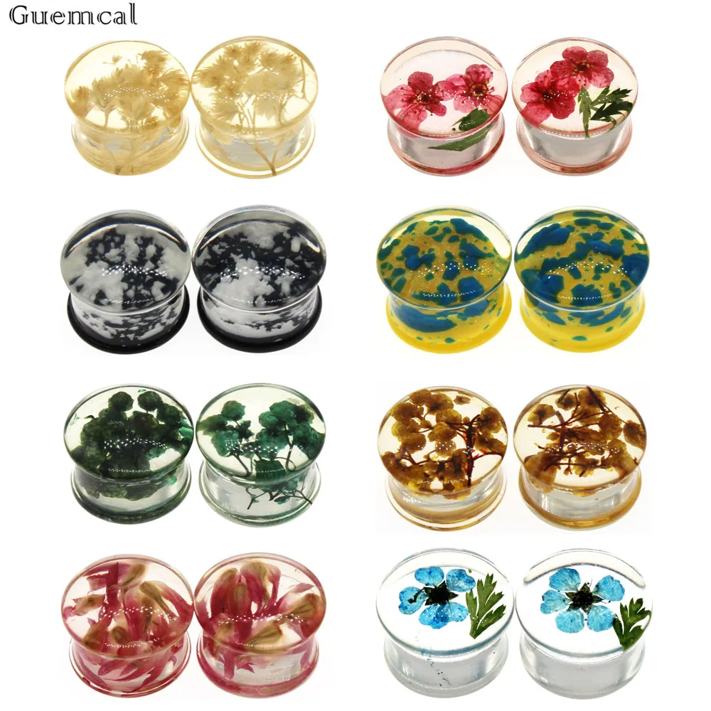 

Guemcal 1 Pair Ear Tunnel Flower Plug Stretcher Expander Gauge Earrings 8-16mm Acrylic Stretching Piercing Body Jewelry New