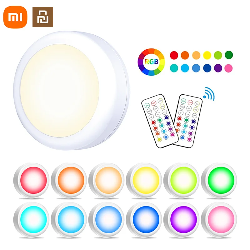 

Xiaomi Youpin 13 цветов RGB беспроводной сенсорный маленький ночник с дистанционным управлением светильник для кухонного шкафа на батарейках свето...