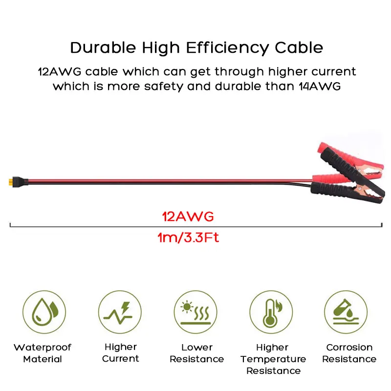 Фото Кабель 12AWG XT60 (гнездо) - зажимы типа «крокодил» для ALLPOWERS, EcoFlow, Anker, Bluetti, Fossibot, Oukitel и др. Портативная электростанция. №2